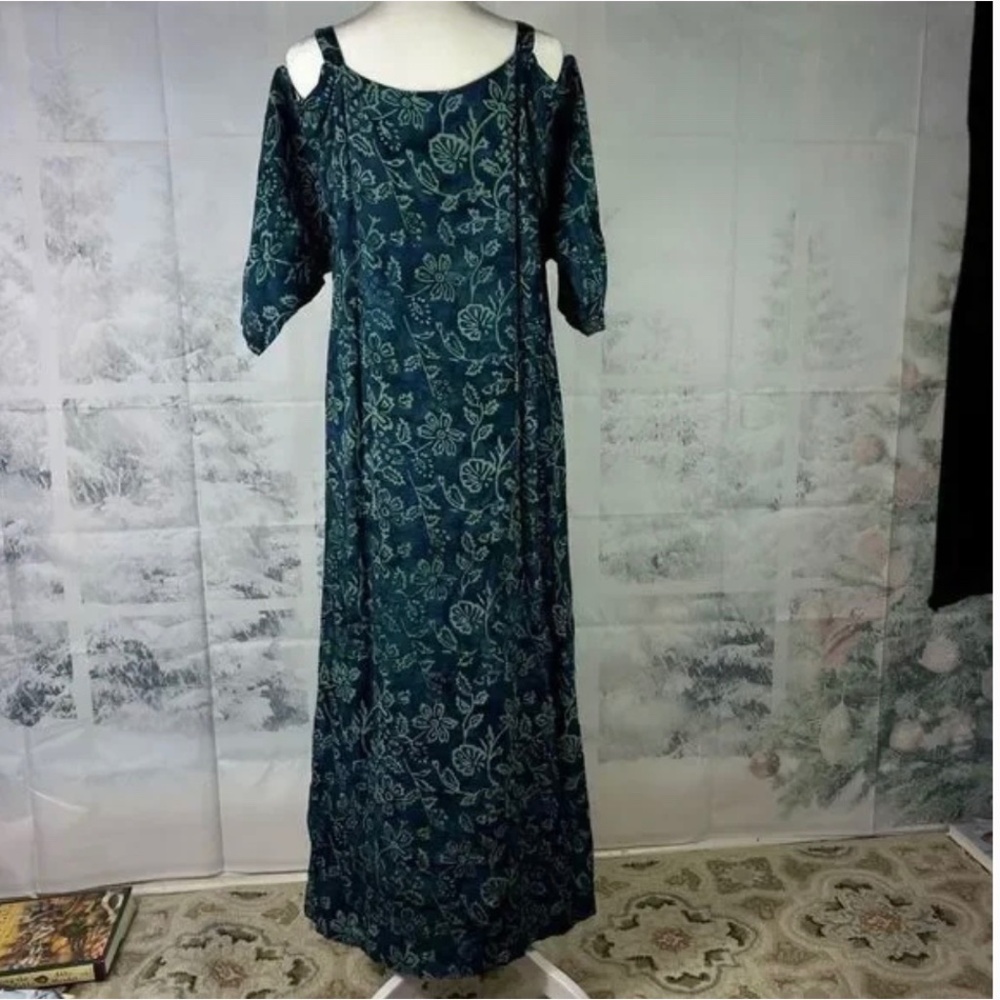 Soft Surroundings Cold Shoulder Floral Hawaiian Maxi Dress Petite Small